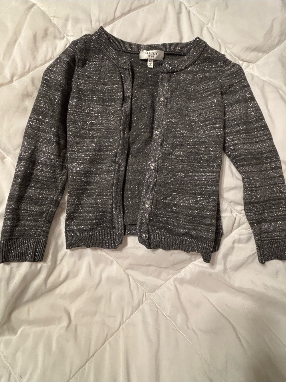 Milly Silver-Thread Gray Button Cardigan